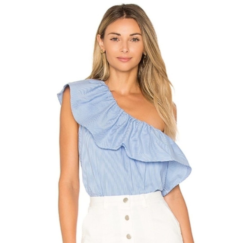 1 State Tahiti One Shoulder Striped Ruffle…